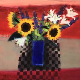 Sunflowers on Black Check by Caroline Bailey