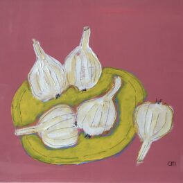 Garlic on Yellow Plate by Claire MacLellan