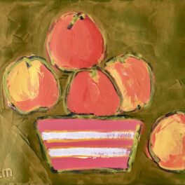 Peaches in Stripy Bowl by Claire MacLellan