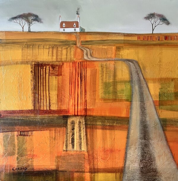 Erraid Gaskell, The Road through Autumn, AcrylicTissue-paper on canvas, 60x60cm, F 75x75cm, £1,100