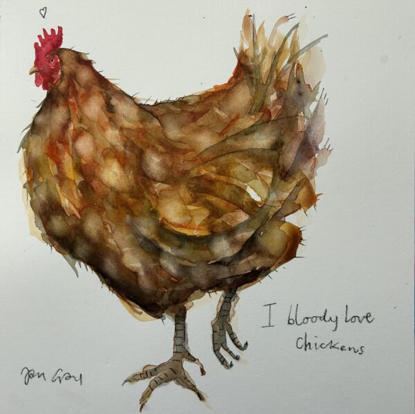 Janice Gray, Bloody love Chickens, Watercolour, 12x12 in, £750